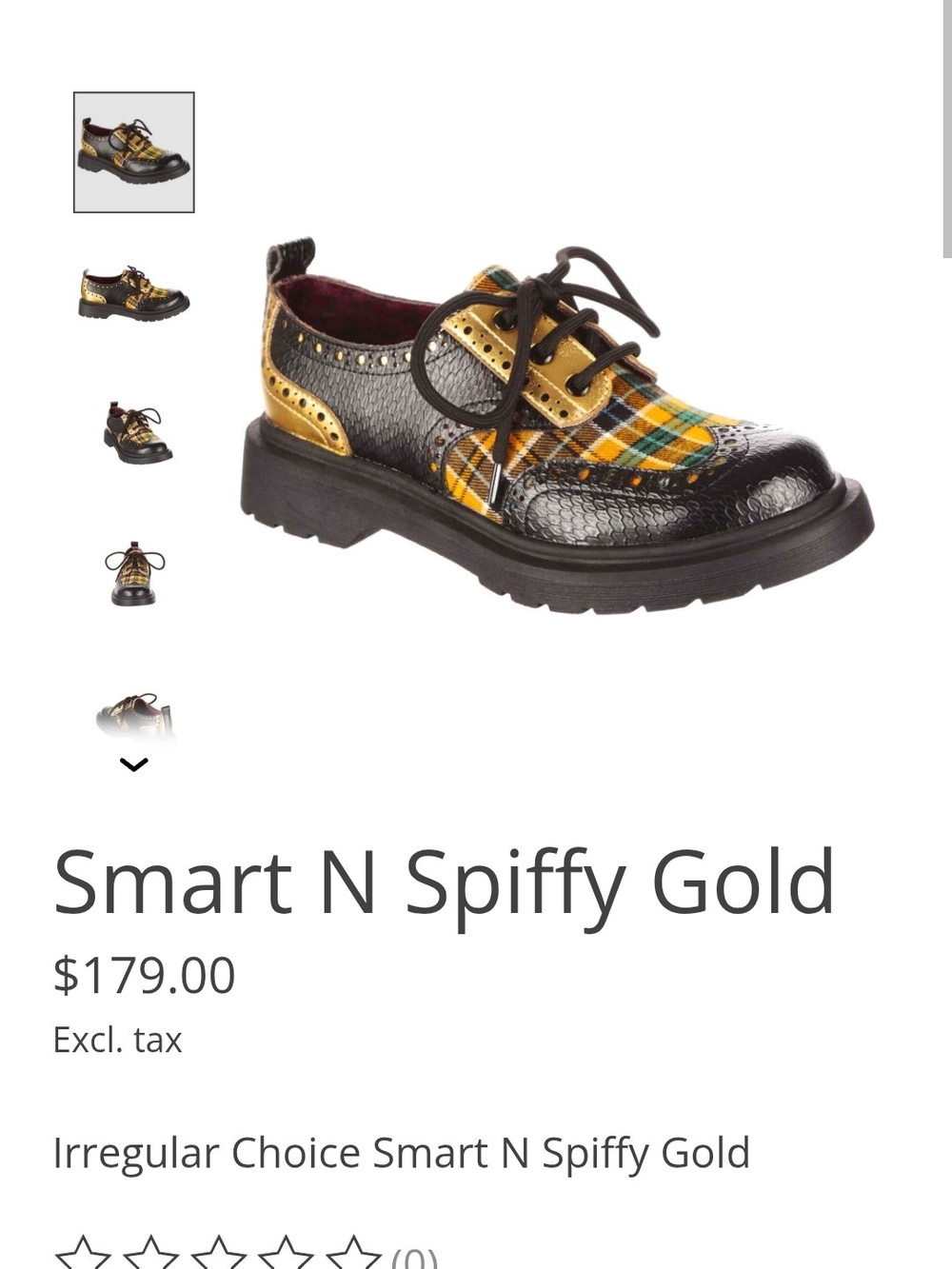 Irregular Choice Smart N Spiffy Gold Shoes - Gold & Black Plaid